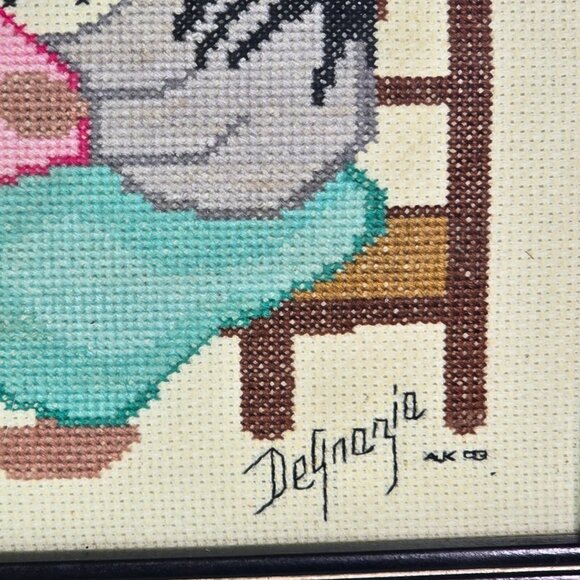 Sundance Tish Cassandra Needlepoint Canvas DeGrazia Girl Sewing Framed Completed - Picture 6 of 12